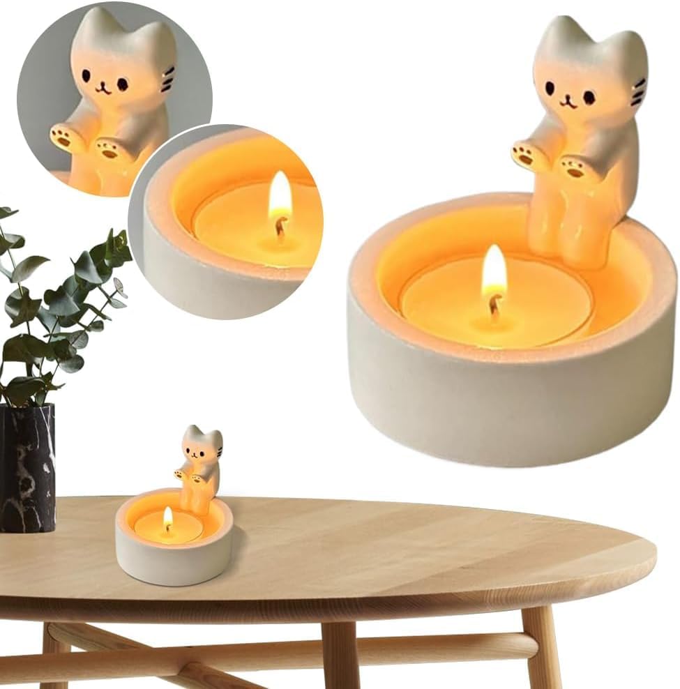 Aoerway Decorative Cat Figurine with Bowl Off-White