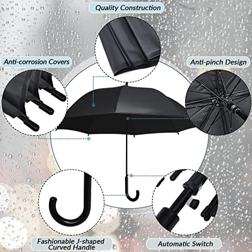 Reginary 12-Pack Black Windproof Stick Umbrellas with J Hook Handle