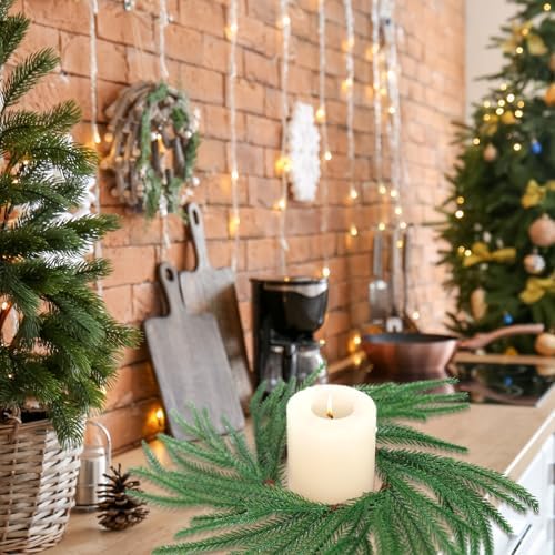 Christmas Candle Wreath 10 Inch Artificial Norfolk Pine 6pcs