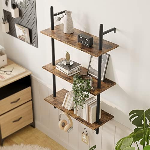 Bestier 3 Tier Floating Wall Shelves with Towel Bar and Hooks