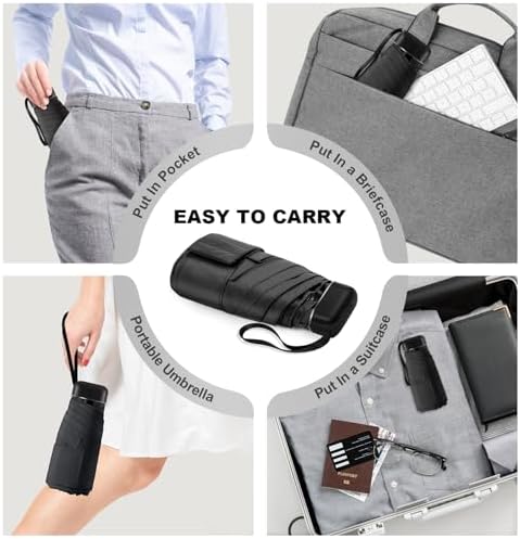 LEAGERA Mini Travel Umbrella Black 1 Pack
