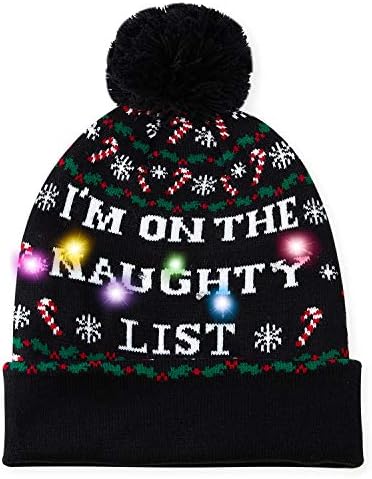 Idgreatim 6 Light LED Ugly Christmas Sweater Hat Beanie Cap for Party