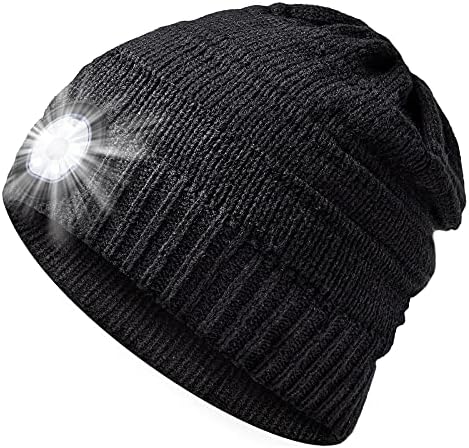 HIGHEVER LED Beanie Hat with Light Hands-Free Winter Headlamp for Men