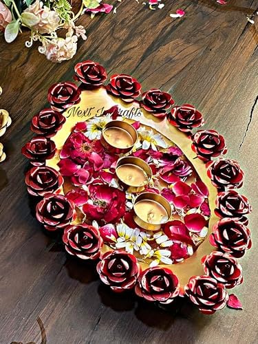 Next In Crafts Gold Metal Diya Shape Flower Urli Bowl
