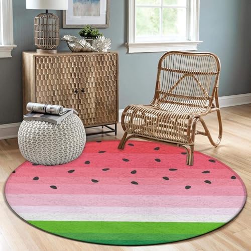 Modern Watermelon Red Green Stripes Round Rug 36inch