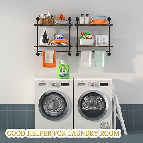 Helsin 24inch Floating Shelf with Iron Pipe and Towel Rack