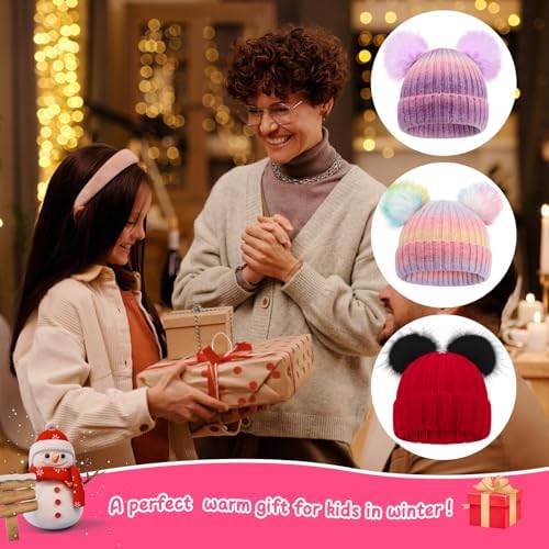 Winter Hat for Kids with Double Pom Pom Beanie