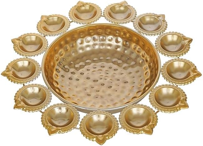 FIRKIRI Gold 14 Inch Floating Flower Urli Bowl
