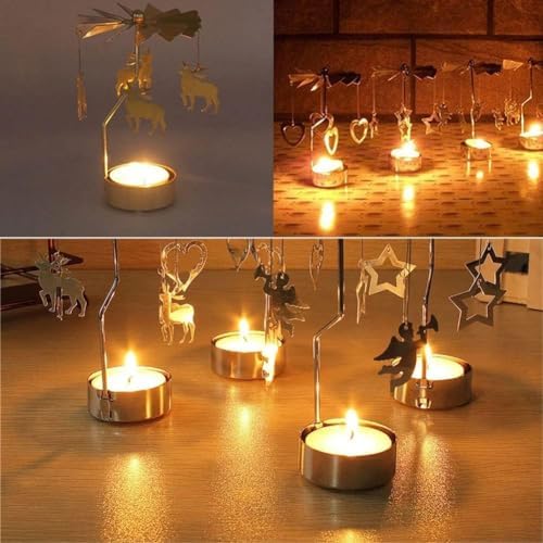 1PCS Silver Spinning Flying Deer Candle Holder with Tray