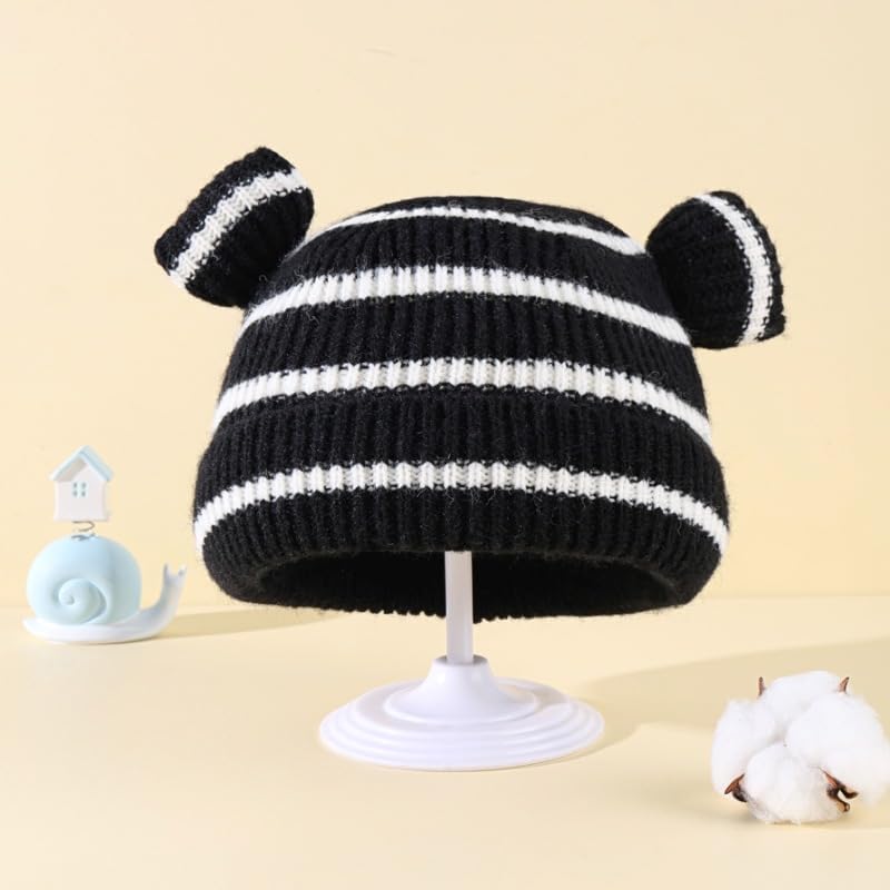 KorhLeoh Kids Striped Knitted Beanie Hat for Boys Girls 0-3Y