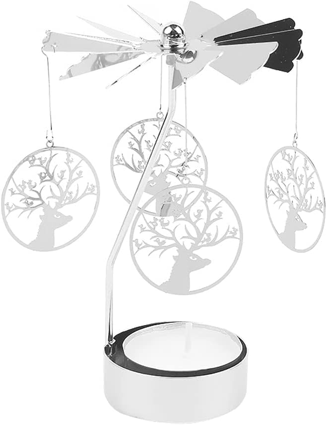 1PCS Silver Spinning Flying Deer Candle Holder with Tray