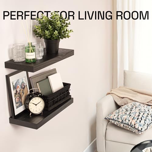 BAOBAB WORKSHOP Floating Shelves Set of 2 - Black Natural Wood