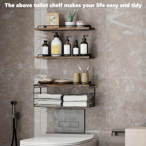Bathroom Shelves Over Toilet with Guardrail Dark Brown 162 Inch Set of 3