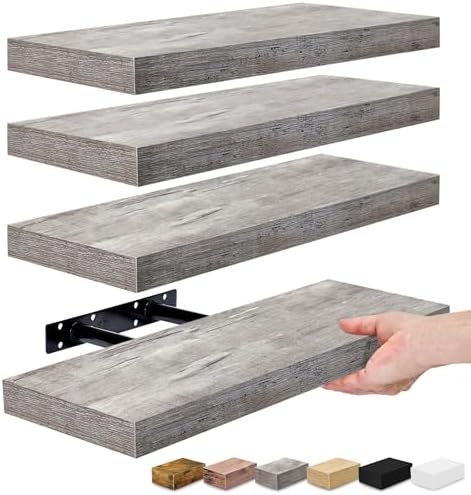 Sorbus Floating Shelves 4 Pack 16 Grey Wall Mount Storage