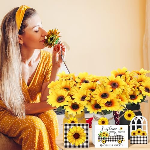 12 Sets Sunflower Decor for Farmhouse Table Centerpieces