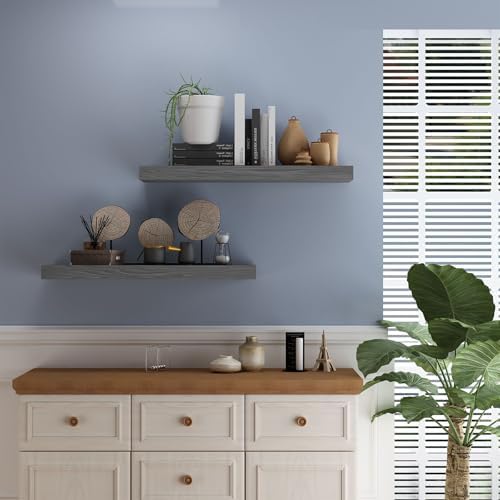 PopiShelves Floating Shelves Set of 2 17 Inch Natural Wood Grey 1