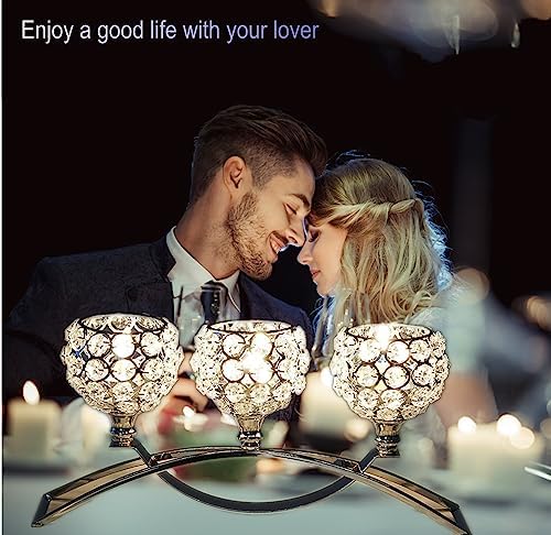 Silver Crystal Candle Holders 3 Arms Bling Table Centerpiece