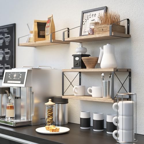 RICHER HOUSE Floating Bathroom Shelves with X-Structure Frame - Brown