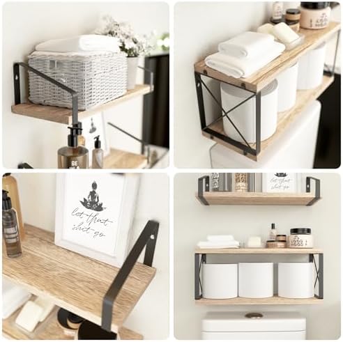 RICHER HOUSE Floating Bathroom Shelves with X-Structure Frame - Brown