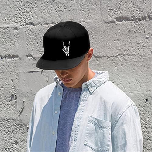 Tijeyi Adjustable Black Skull Finger Flat Bill Snapback Hat for Men