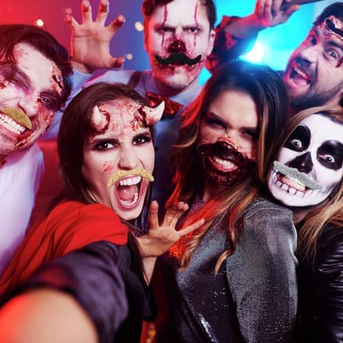 AUOCATTAIL 48PCS Halloween Fake Mustache Prop Set