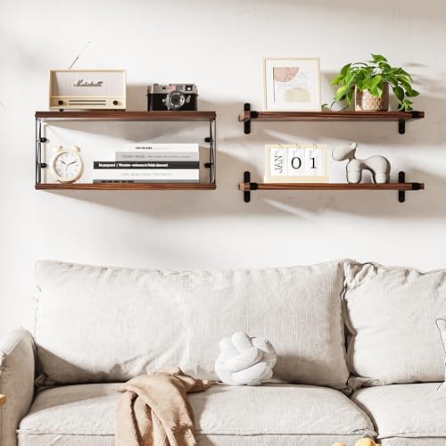 TJ MOREE Rustic Floating Shelves Over Toilet with Basket