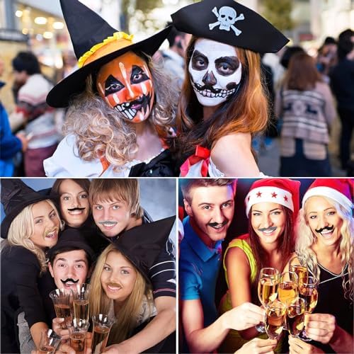 AUOCATTAIL 48PCS Halloween Fake Mustache Prop Set