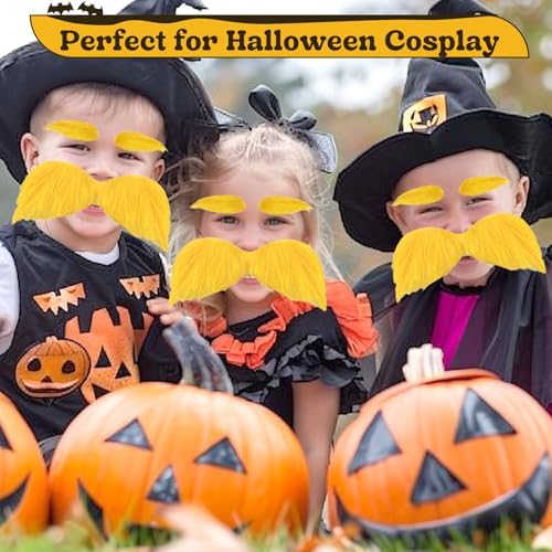 Yellow Fake Mustache and Eyebrows Self Adhesive Adult Costume Accessory