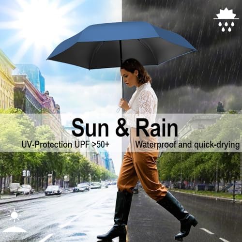 Windproof Mini Travel Folding Umbrella with UPF 50 Protection