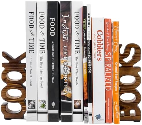 MyGift Rustic Burnt Wood Bookends for Kitchen