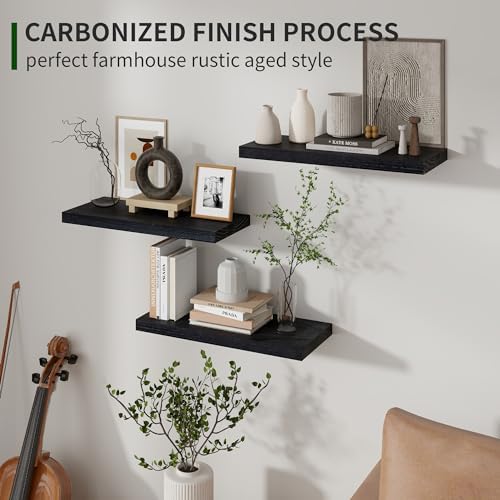 Marsmiles Rustic Floating Shelves Set of 3 17 Inch Wide Black