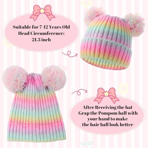 ACTLATI Kids Winter Knitted Beanie with Pom Pom Ears