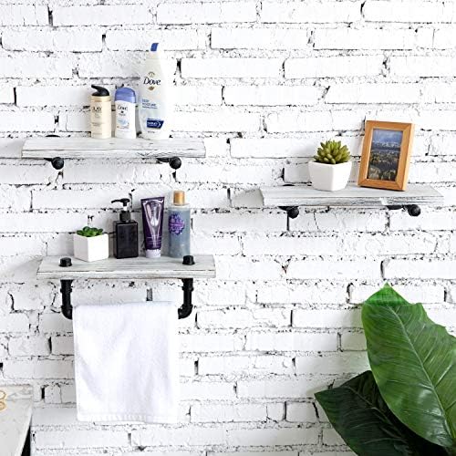 MyGift 3-Piece Floating Shelf Set with Towel Bar