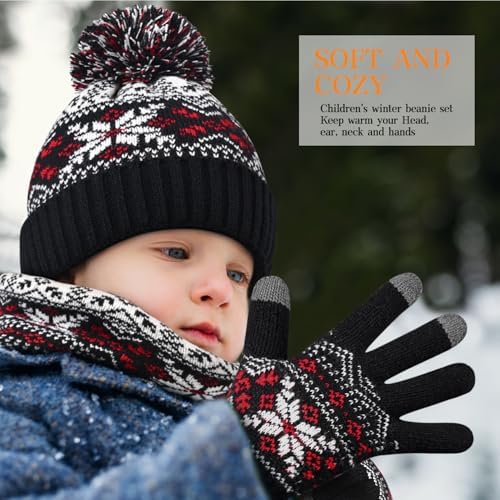 DANMY Kids Winter Knit Beanie Scarf Gloves Set