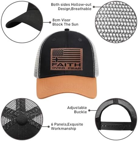 Faith Over Fear Leather Cross Baseball Cap for Men 1