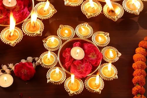 Ayurveda Copper Traditional Diya Urli Tealight Holder 12 Inches