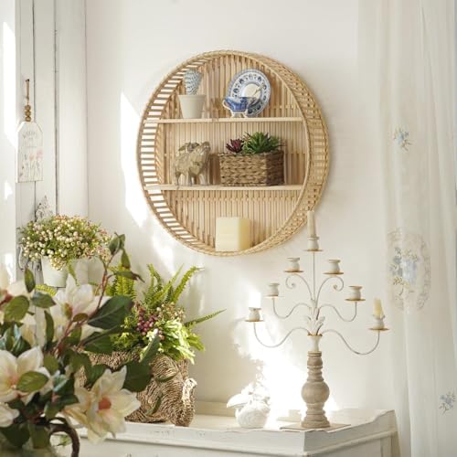 3 Tier Rattan Wall Shelf Boho Farmhouse Decor