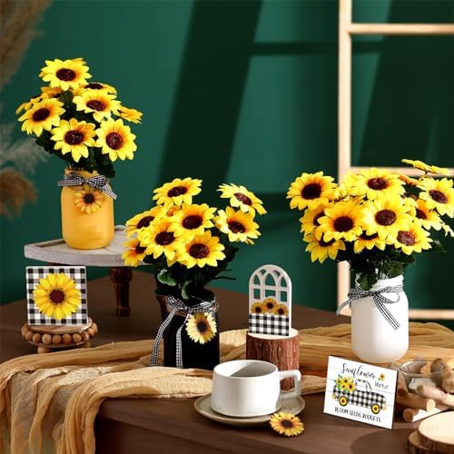 12 Sets Sunflower Decor for Farmhouse Table Centerpieces