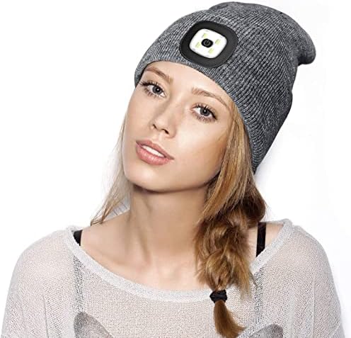 USB Rechargeable LED Headlamp Beanie Cap - Rose Red