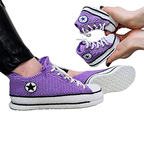 Purple Matching Family Slippers Organic Cotton Boots Sneakers Socks