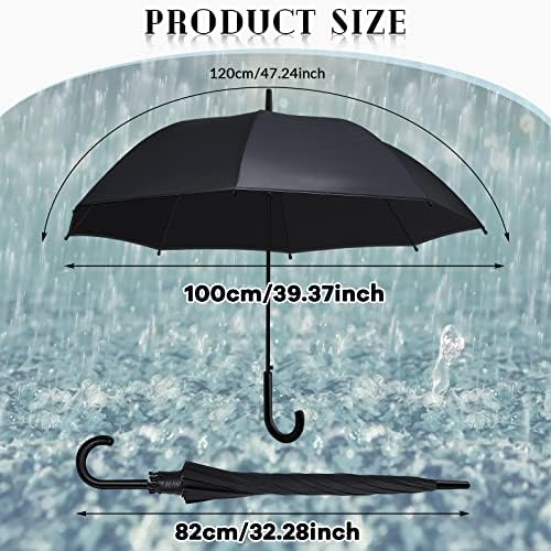 Reginary 12-Pack Black Windproof Stick Umbrellas with J Hook Handle