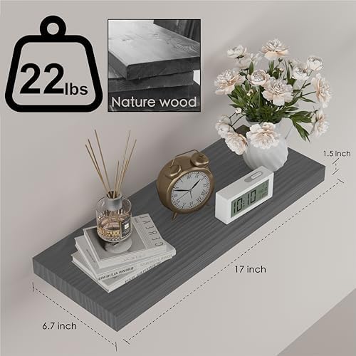 PopiShelves Floating Shelves Set of 2 17 Inch Natural Wood Grey 1