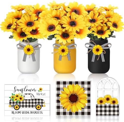 12 Sets Sunflower Decor for Farmhouse Table Centerpieces
