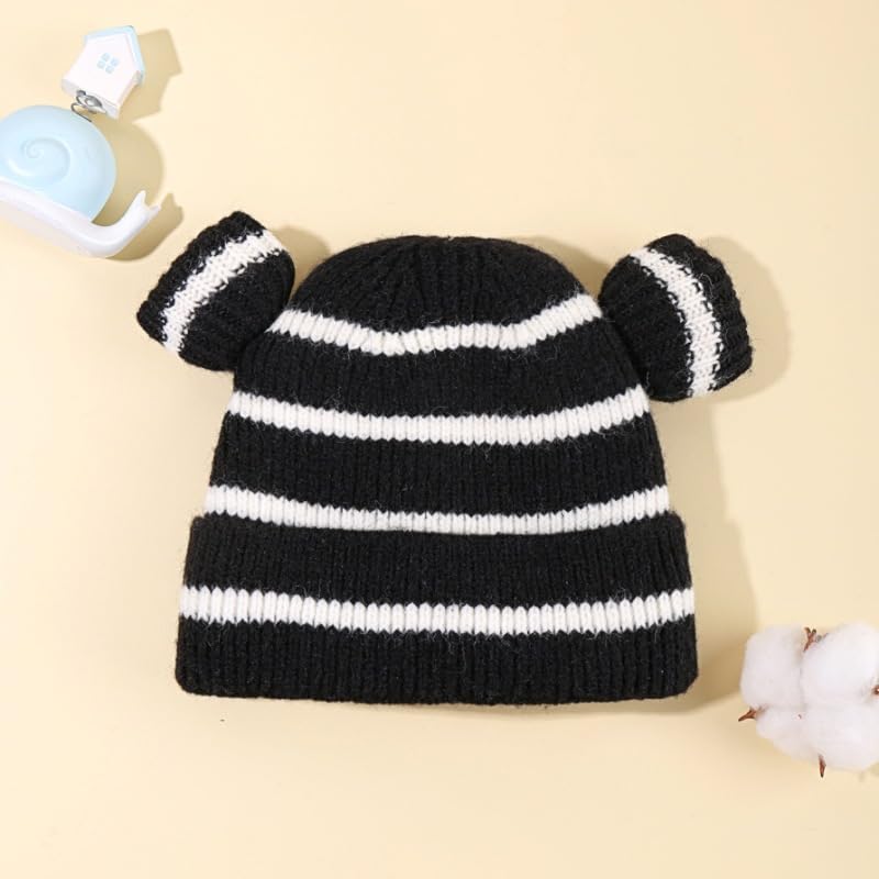 KorhLeoh Kids Striped Knitted Beanie Hat for Boys Girls 0-3Y