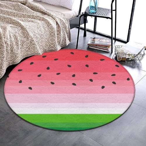 Modern Watermelon Red Green Stripes Round Rug 36inch
