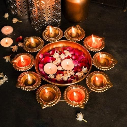 Next In Crafts Gold Metal Diya Shape Flower Urli Bowl