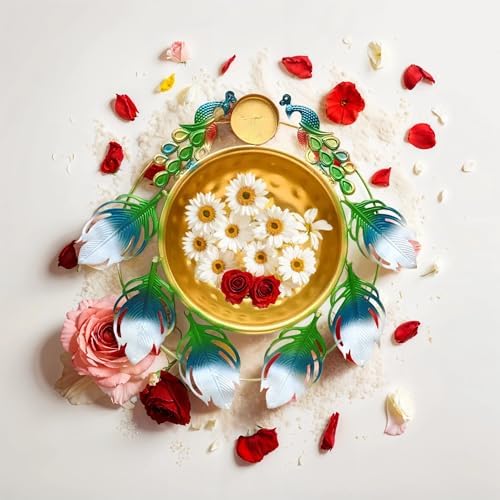 Peacock Urli Bowl - Elegant Floating Flower Tea Light Holder