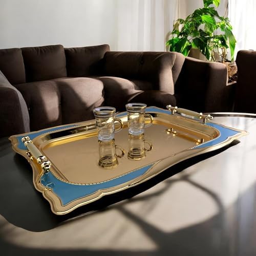 Pack of 2 Gold Plated Iron Serving Trays with Handles