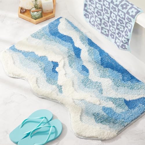 DyeFury Blue Ocean Wave Bath Mat 31x21