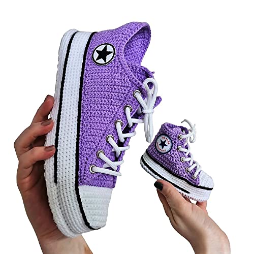 Purple Matching Family Slippers Organic Cotton Boots Sneakers Socks